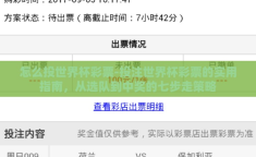 怎么投世界杯彩票-投注世界杯彩票的实用指南，从选队到中奖的七步走策略
