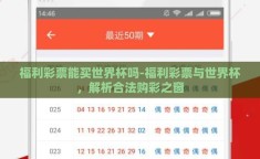 福利彩票能买世界杯吗-福利彩票与世界杯，解析合法购彩之窗
