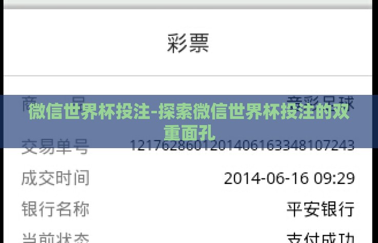 微信世界杯投注-探索微信世界杯投注的双重面孔