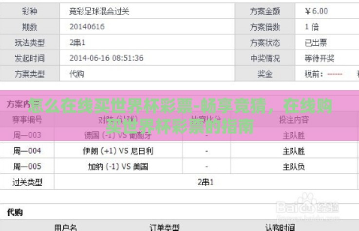 怎么在线买世界杯彩票-畅享竞猜，在线购买世界杯彩票的指南