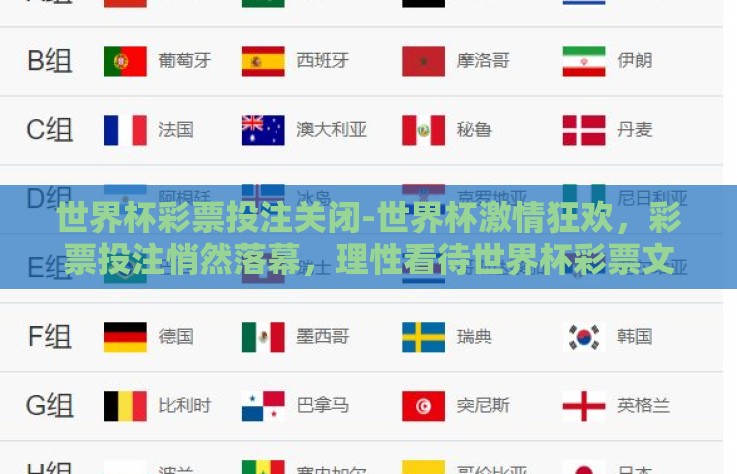 世界杯彩票投注关闭-世界杯激情狂欢，彩票投注悄然落幕，理性看待世界杯彩票文化