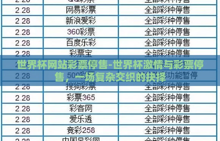 世界杯网站彩票停售-世界杯激情与彩票停售,一场复杂交织的抉择 世界杯网站彩票停售-世界杯激情与彩票停售,一场复杂交织的抉择