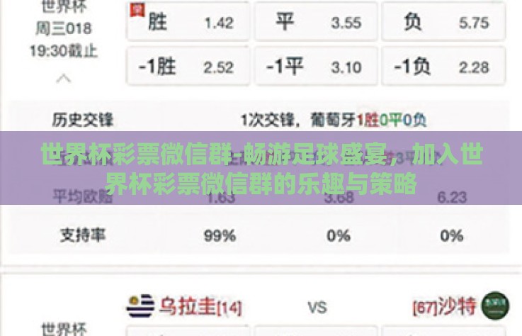 世界杯彩票微信群-畅游足球盛宴，加入世界杯彩票微信群的乐趣与策略