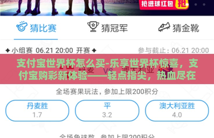 支付宝世界杯怎么买-乐享世界杯惊喜，支付宝购彩新体验——轻点指尖，热血尽在此刻！