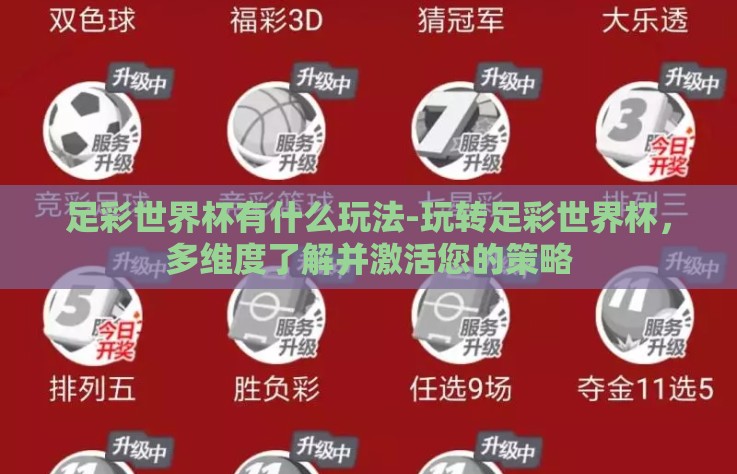足彩世界杯有什么玩法-玩转足彩世界杯，多维度了解并激活您的策略