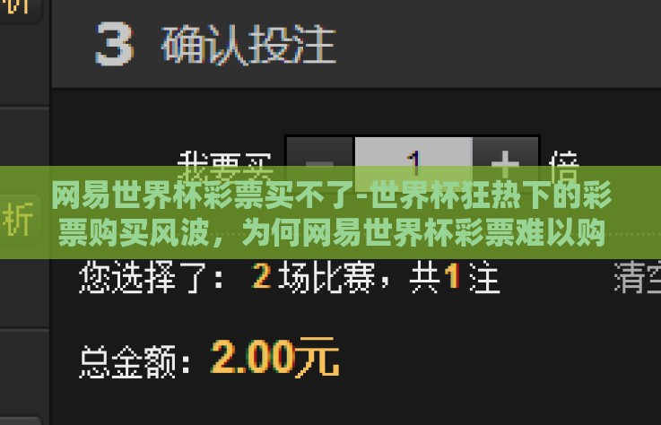 网易世界杯彩票买不了-世界杯狂热下的彩票购买风波，为何网易世界杯彩票难以购入