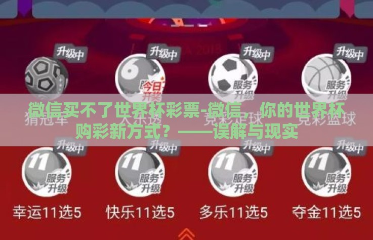 微信买不了世界杯彩票-微信，你的世界杯购彩新方式？——误解与现实