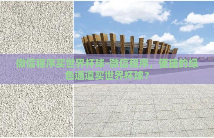 微信程序买世界杯球-微信程序，便捷的绿色通道买世界杯球？
