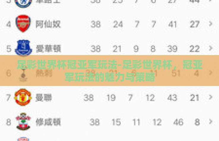 足彩世界杯冠亚军玩法-足彩世界杯，冠亚军玩法的魅力与策略