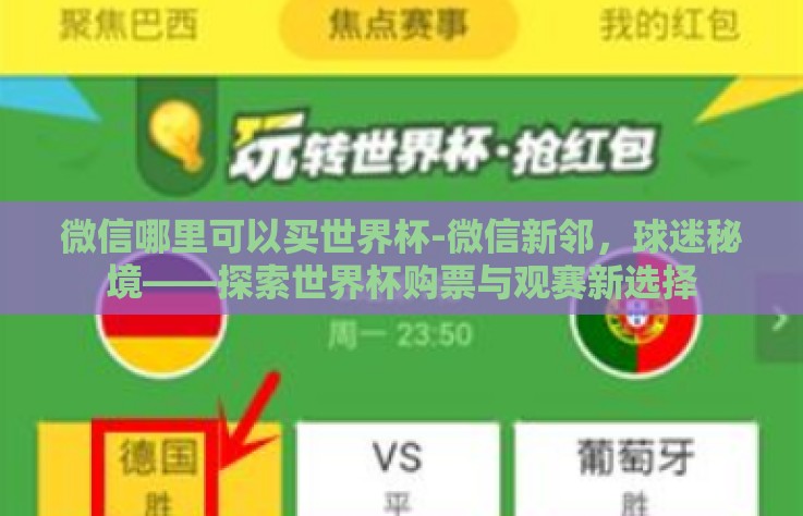 微信哪里可以买世界杯-微信新邻，球迷秘境——探索世界杯购票与观赛新选择