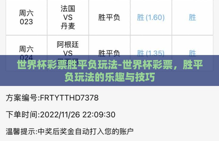 世界杯彩票胜平负玩法-世界杯彩票，胜平负玩法的乐趣与技巧