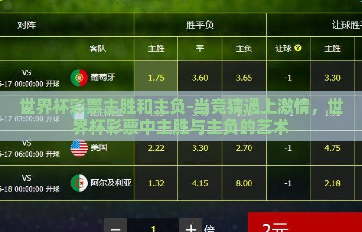 世界杯彩票主胜和主负-当竞猜遇上激情,世界杯彩票中主胜与主负的艺术 世界杯彩票主胜和主负-当竞猜遇上激情,世界杯彩票中主胜与主负的艺术
