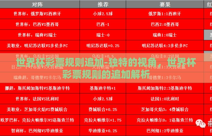 世界杯彩票规则追加-独特的视角，世界杯彩票规则的追加解析