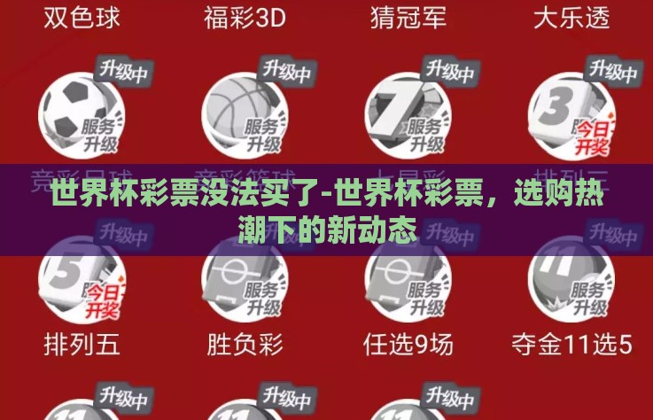 世界杯彩票没法买了-世界杯彩票，选购热潮下的新动态