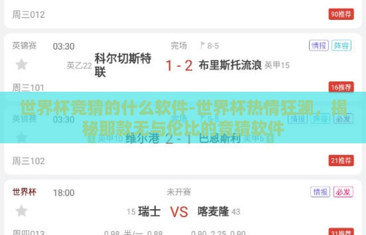 世界杯竞猜的什么软件-世界杯热情狂澜，揭秘那款无与伦比的竞猜软件