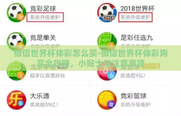 微信世界杯体彩怎么买-微信世界杯体彩购买全攻略，小贴士与注意事项