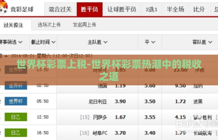 世界杯彩票上税-世界杯彩票热潮中的税收之道